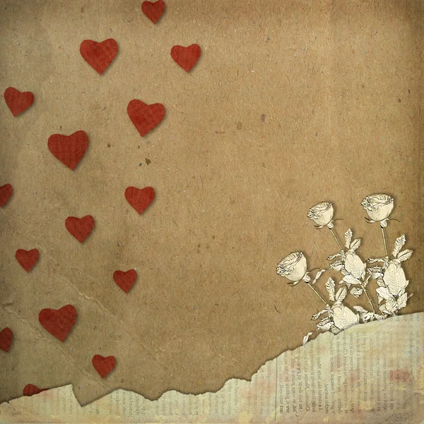 발렌타인 하트와 장미를 인사말 카드 — 스톡 사진