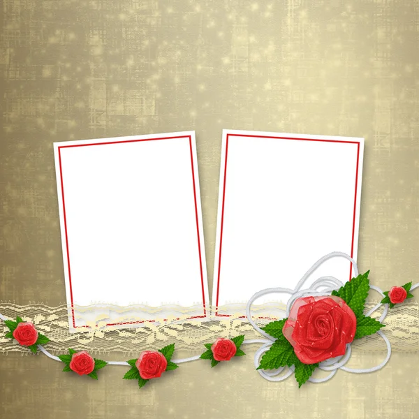 Einladungskarte oder Glückwunschkarte mit Knopfloch und Spitze — Stockfoto