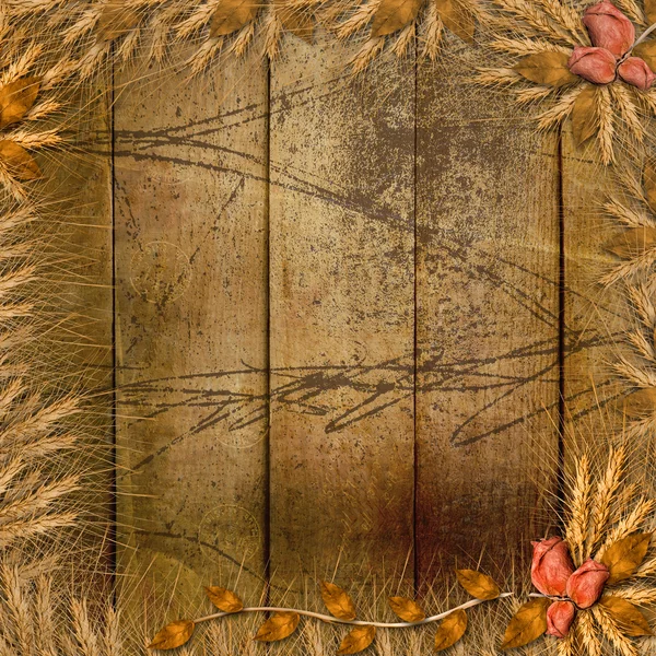 Grunge frame in scrapbooking style with bunch of rose — Stock Photo, Image