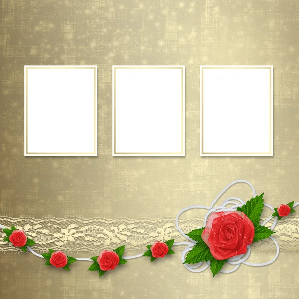 Karta pro pozvání nebo blahopřání s knoflíkovou dírku a krajka — Stock fotografie