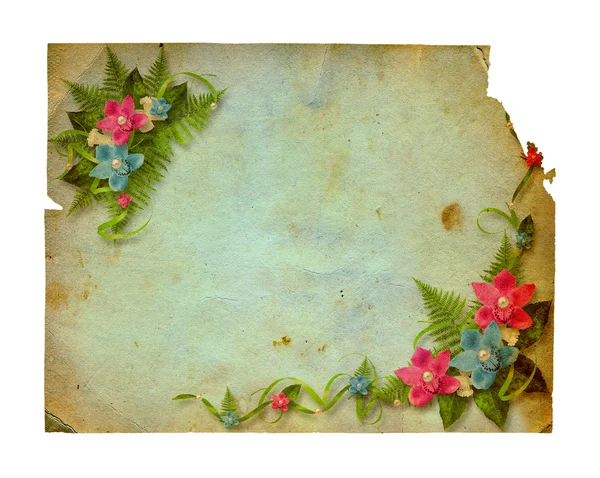 Postal Grunge tallada con orquídeas en el fondo blanco aislado —  Fotos de Stock