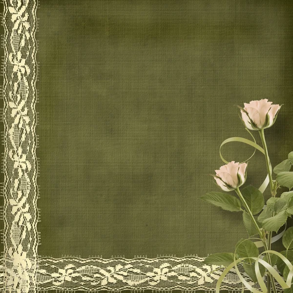 Vintage briefkaart voor heilwens met rozen en linten — Stockfoto