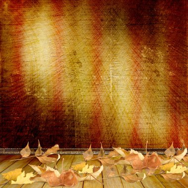 The fallen leaves on the background wall with vintage wallpaper clipart