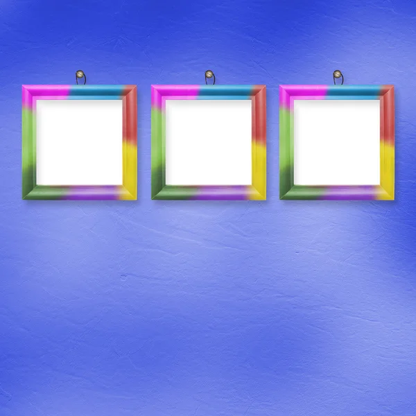 Multicolored bright frames hanging on the abstract pastel backgr — Stock Photo, Image