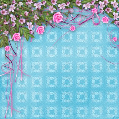 Ornamental abstract background with sakura and roses clipart