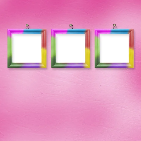 Multicolored bright frames hanging on the abstract pastel backgr — Stock Photo, Image