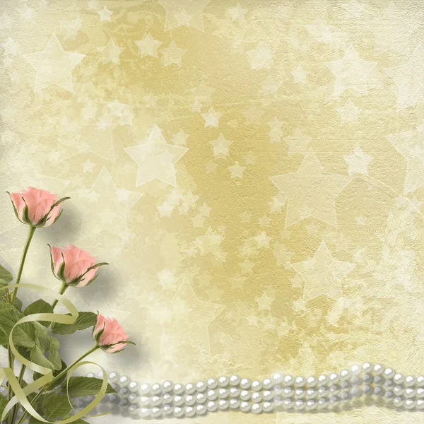 Starodawny stary pocztówka na gratulacje z róż i perły — Zdjęcie stockowe