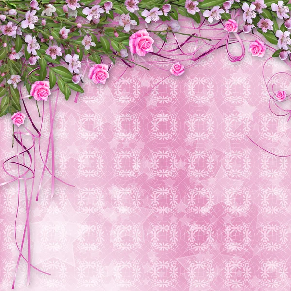 Sfondo astratto ornamentale con sakura e rose — Foto Stock