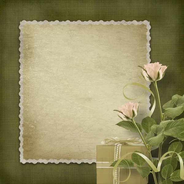 Vintage briefkaart voor heilwens met rozen en geschenken — Stockfoto