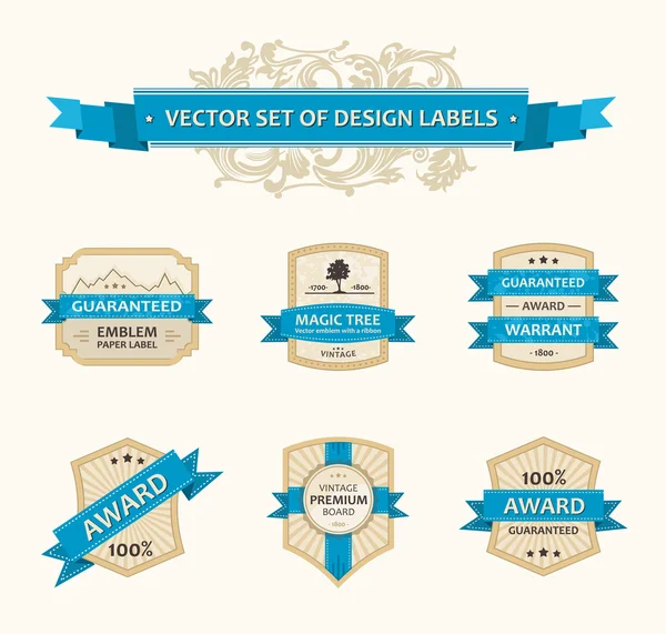 Vector set vintage ornate decor elements. ornaments ribbon blue — Stock Vector