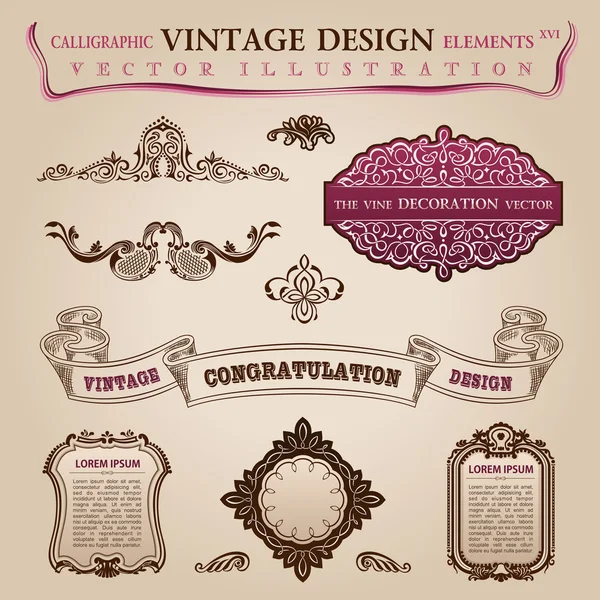 Elementi calligrafici vintage Decorazione pagina di congratulazioni. Ve ne sono — Vettoriale Stock