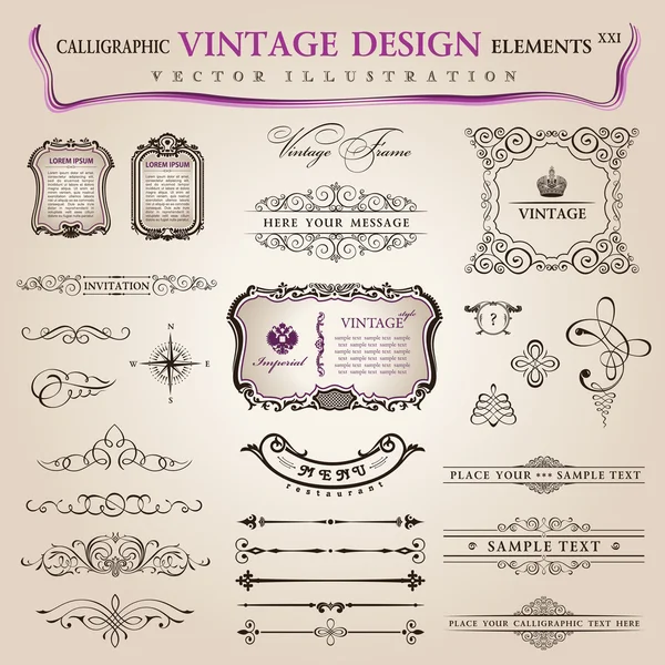 Conjunto vectorial de elementos de diseño caligráfico y decoración de página, col — Archivo Imágenes Vectoriales