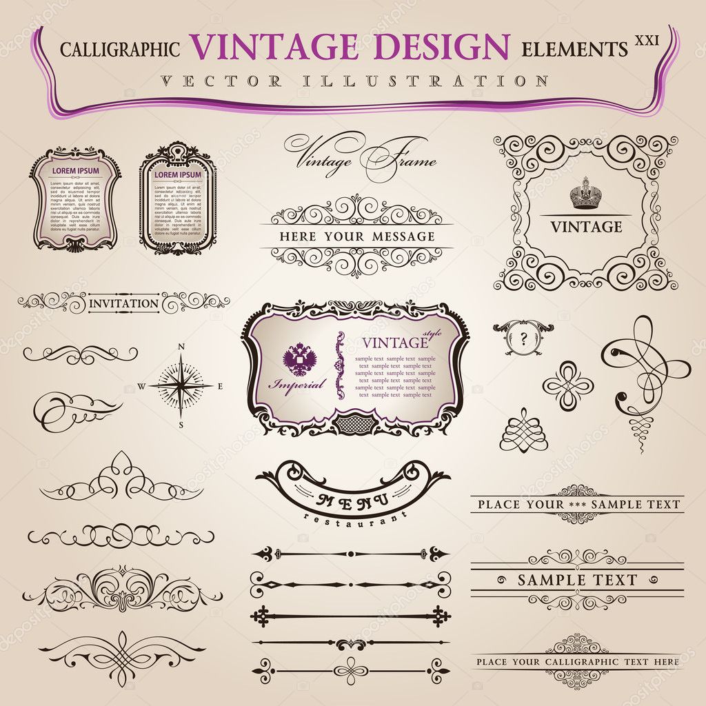 Vector set calligraphic design elements and page decoration, col