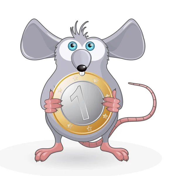 Funny rat with coin — Stock Vector