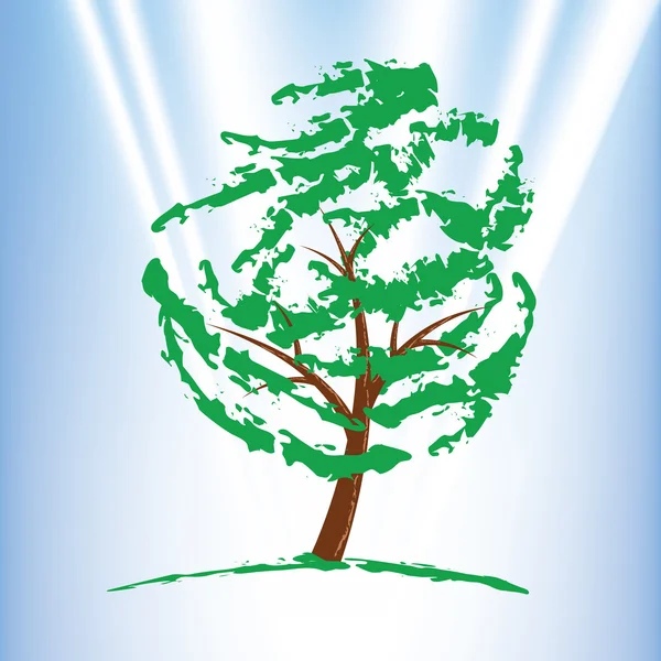 Green tree over blue sky — Stock Vector