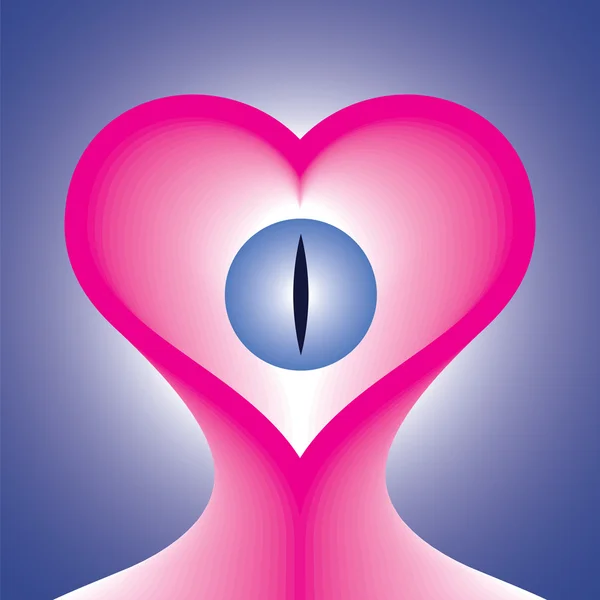 Coeur rose avec oeil sur fond bleu — Image vectorielle