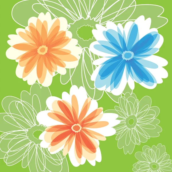 Abstracte bloemen op groene kleur achtergrond — Stockvector
