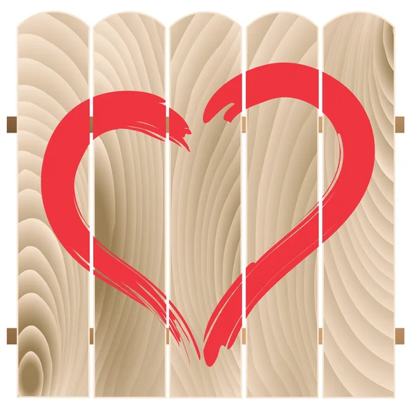 Corazón pintado en valla de madera — Vector de stock