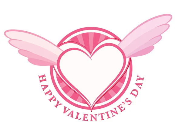 FELIZ sello de San Valentín con corazón y alas — Vector de stock