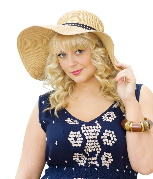 Beautiful young woman wearing summer hat — Stock Photo, Image