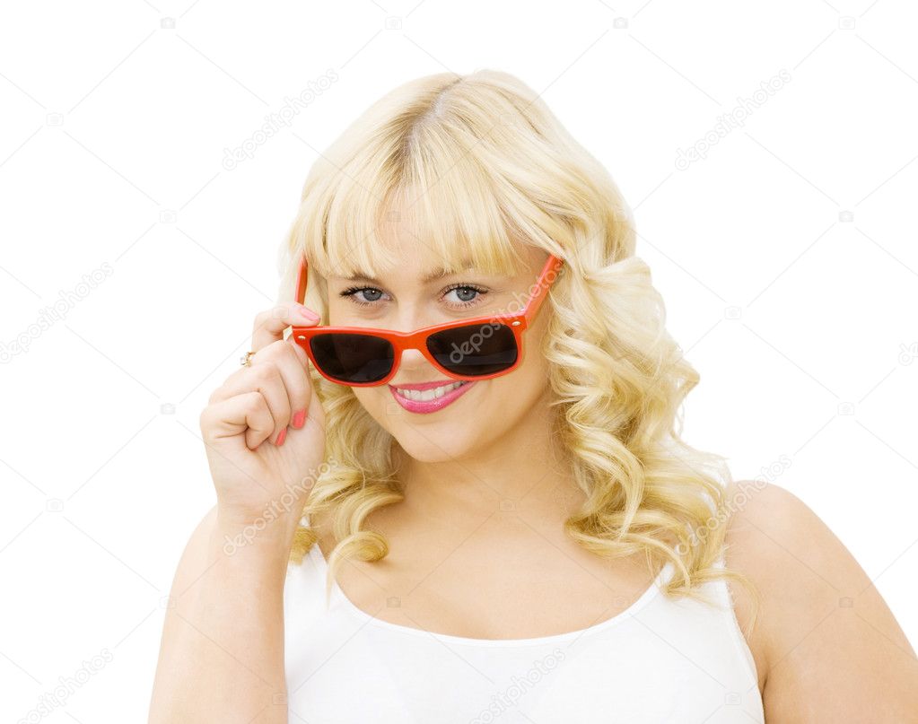 Summer beauty - woman wearing red sunglasses
