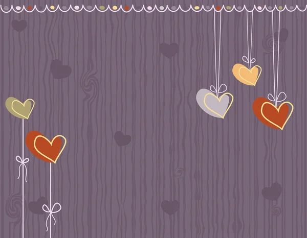 Tarjeta de felicitación de amor púrpura con corazones — Vector de stock