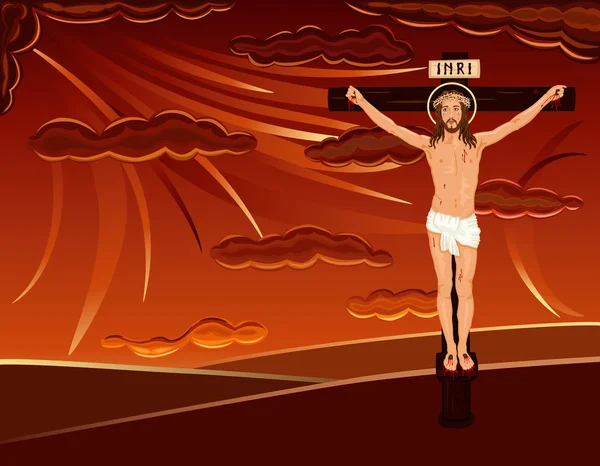 Crucifixión de Pascua en la colina del Gólgota — Vector de stock