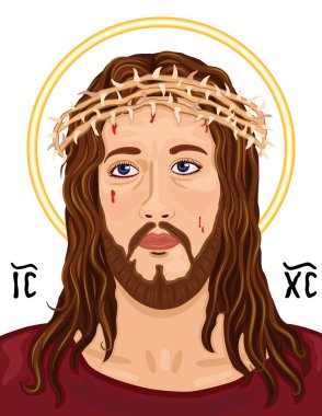 Portrait of Jesus Christ with Christogram clipart
