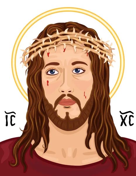 Portrét Ježíše Krista s Kristův Monogram — Stockový vektor