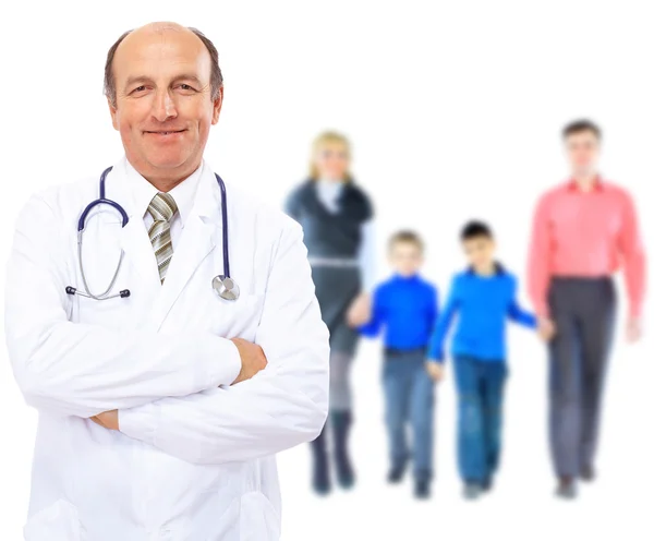 Uśmiechający się lekarze z Stetoskopy. na białym tle nad biały deseń — Zdjęcie stockowe