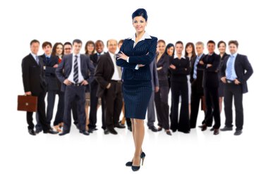 Leader and her team, Young attractive business clipart