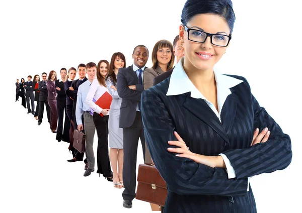 Geschäftsfrau und ihr Team isoliert vor weißem Hintergrund — Stockfoto