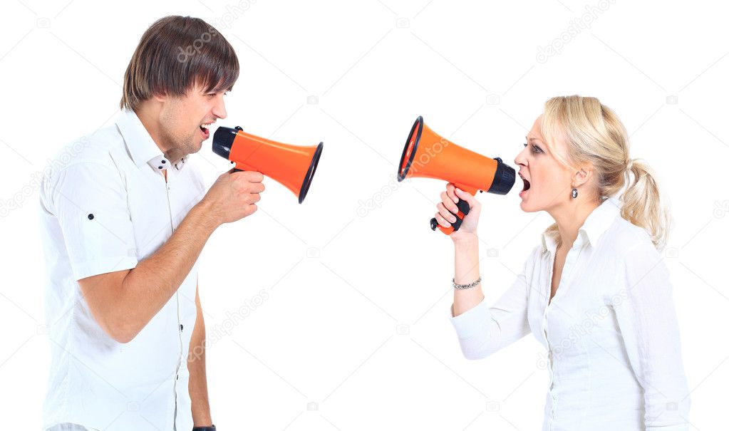 A man and a woman shouting at each other