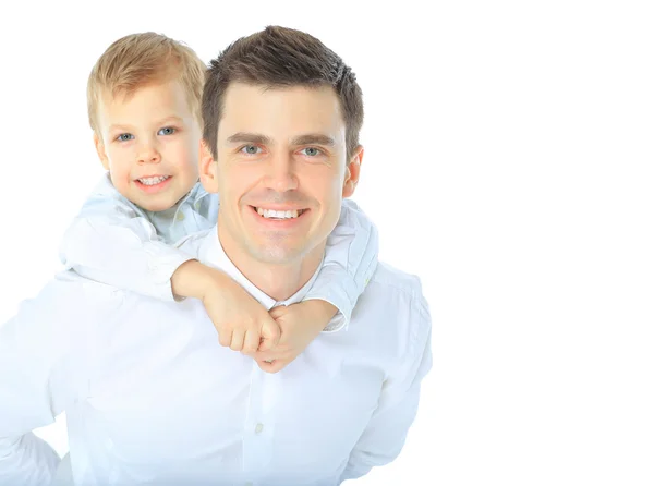 Retrato de padre e hijo felices. Aislado sobre blanco —  Fotos de Stock