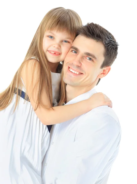 Портрет счастливого отца и дочери. Изолированные на белом — стоковое фото