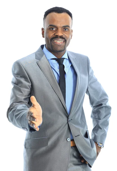 Vriendelijke Afro-Amerikaanse zakenman groeten met handdruk — Stockfoto