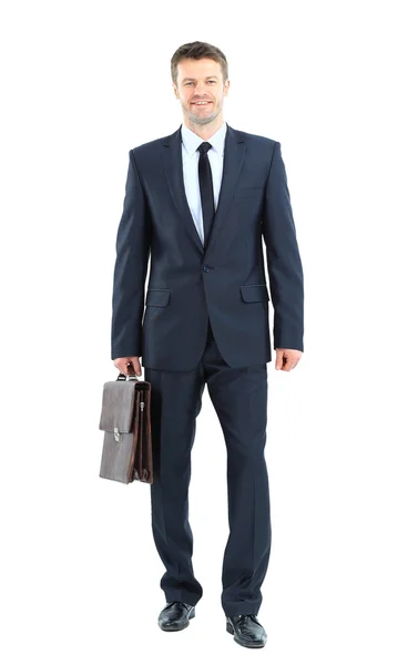 Portret van jonge zakenman in de hand houden van werkmap isoleren — Stockfoto