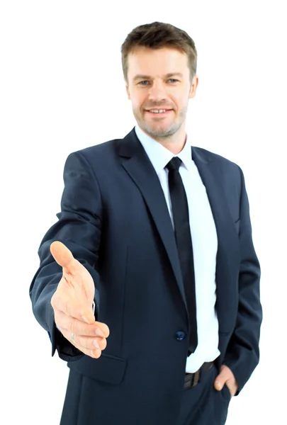 Człowiek biznesu powiedzenie powitanie i podając rękę — Zdjęcie stockowe