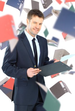 Businessman with folders clipart