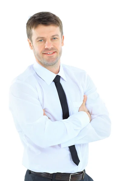 Χαμογελαστός άνθρωπος των επιχειρήσεων. απομονωθεί σε λευκό φόντο — Φωτογραφία Αρχείου