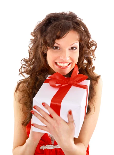 Mujer atractiva emocionada con muchas cajas de regalo y bolsas —  Fotos de Stock
