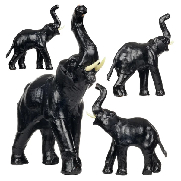 Set of Black Leather Elephant Figurines — Stock Photo, Image