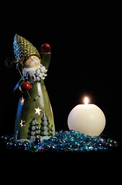 Santa Claus Candlestick and Burning Candle — Stock Photo, Image