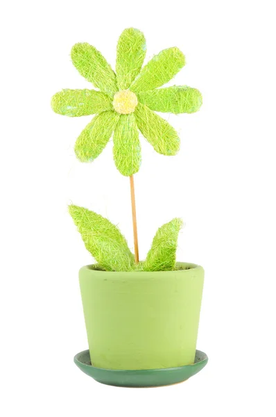 Seramik kap içinde komik yeşil yapay çiçek — Stok fotoğraf