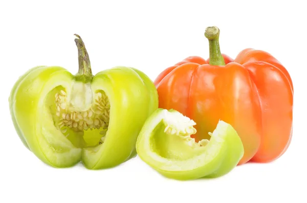 Red and Cut Green Bell Peppers — Stock Photo, Image