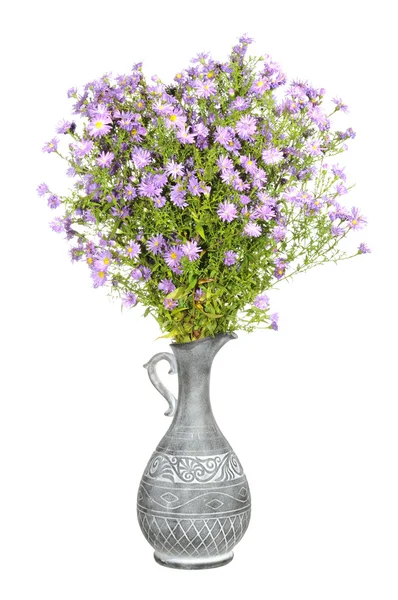 Kytice růžových aster v antické vázy — Stock fotografie