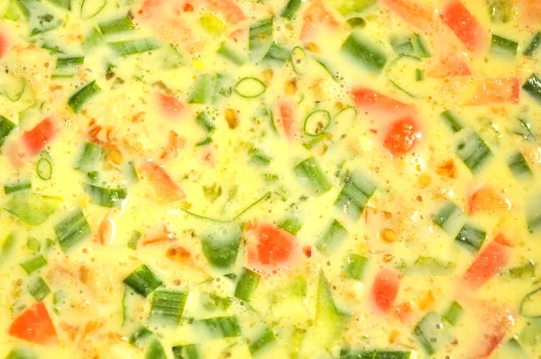 Raw Spring Onion and Tomato Omelet — Stock Photo, Image