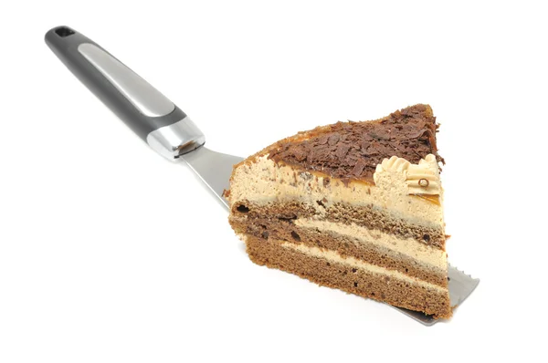 Кусок шоколадного торта на лопатке — стоковое фото