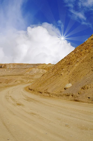 Pile of Sand and Sand Road at the Quarry — Stock Photo, Image