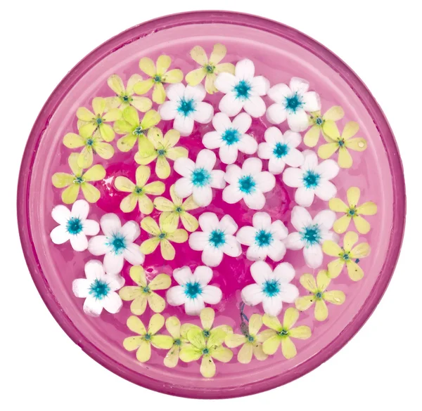 Hübsche Blumen, die in rosa Schale schweben — Stockfoto